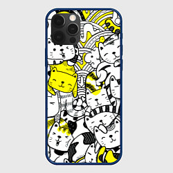 Чехол iPhone 12 Pro Милые Чёрные и Жёлтые Коты