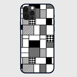 Чехол iPhone 12 Pro Черно белый геометрический скандинавский узор