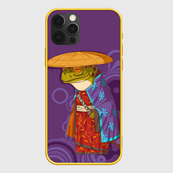 Чехол iPhone 12 Pro Лягуха-самурай на фиолетовом фоне