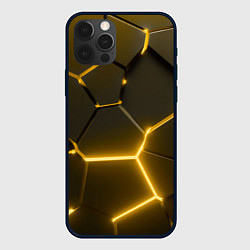 Чехол iPhone 12 Pro Золотые неоновые геометрические плиты
