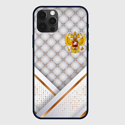 Чехол iPhone 12 Pro Герб России white gold