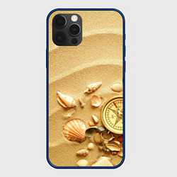 Чехол iPhone 12 Pro Композиция из ракушек и компаса на песке