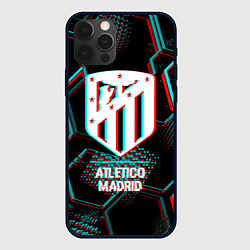 Чехол iPhone 12 Pro Atletico Madrid FC в стиле glitch на темном фоне