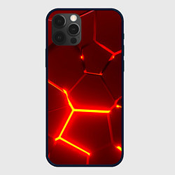 Чехол iPhone 12 Pro Красные неоновые геометрические плиты