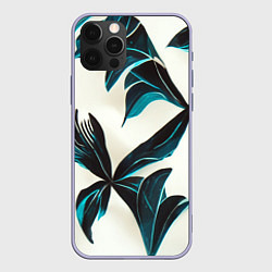 Чехол iPhone 12 Pro Листья тропические тёмно-синие