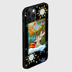 Чехол для iPhone 12 Pro Новый год зайчик играет на барабане, цвет: 3D-черный — фото 2