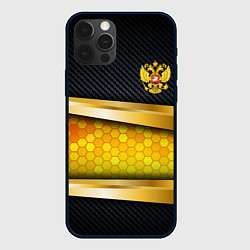 Чехол iPhone 12 Pro Black & gold - герб России