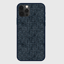 Чехол iPhone 12 Pro Черно-синий текстурированный в елочку, под джинсу
