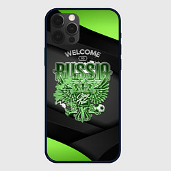 Чехол iPhone 12 Pro Герб России - спортивный черно-зеленый стиль