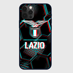 Чехол для iPhone 12 Pro Lazio FC в стиле glitch на темном фоне, цвет: 3D-черный