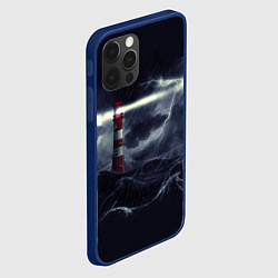 Чехол для iPhone 12 Pro Маяк и штормовое море в ночи, цвет: 3D-тёмно-синий — фото 2