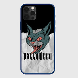 Чехол для iPhone 12 Pro Happy Halloween - wild cat, цвет: 3D-тёмно-синий