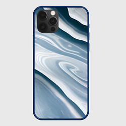 Чехол для iPhone 12 Pro Сине-белые разводы краски, цвет: 3D-тёмно-синий