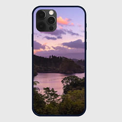 Чехол для iPhone 12 Pro Пейзаж вечерней реки и леса, цвет: 3D-черный