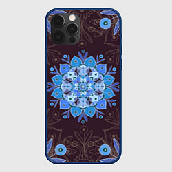 Чехол iPhone 12 Pro Мандала-цветок Голубая снежинка