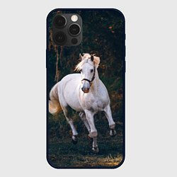 Чехол для iPhone 12 Pro Скачущая белая лошадь, цвет: 3D-черный