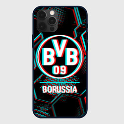 Чехол для iPhone 12 Pro Borussia FC в стиле glitch на темном фоне, цвет: 3D-черный