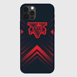Чехол iPhone 12 Pro Красный символ GTA на темном фоне со стрелками