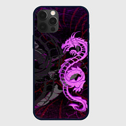 Чехол для iPhone 12 Pro Неоновый дракон purple dragon, цвет: 3D-черный