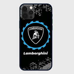 Чехол для iPhone 12 Pro Lamborghini в стиле Top Gear со следами шин на фон, цвет: 3D-черный