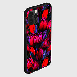 Чехол для iPhone 12 Pro Тюльпаны - поле красных цветов, цвет: 3D-черный — фото 2