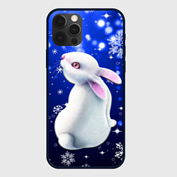 Чехол iPhone 12 Pro Белый кролик в снежинках