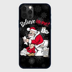 Чехол для iPhone 12 Pro Santa Claus on the toilet, believe in me, цвет: 3D-черный