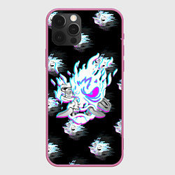 Чехол для iPhone 12 Pro Cyberpunk 2077 neon samurai glitch art colors, цвет: 3D-малиновый