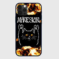 Чехол для iPhone 12 Pro Maneskin рок кот и огонь, цвет: 3D-черный