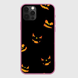 Чехол для iPhone 12 Pro Halloween горящие тыквы, цвет: 3D-малиновый