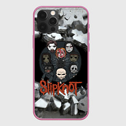 Чехол для iPhone 12 Pro Slipknot объемные плиты black, цвет: 3D-малиновый