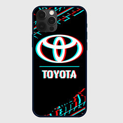 Чехол iPhone 12 Pro Значок Toyota в стиле glitch на темном фоне