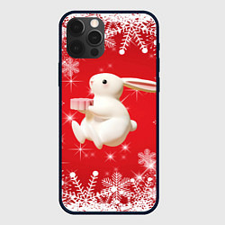Чехол для iPhone 12 Pro Новогодний объемный кролик, цвет: 3D-черный