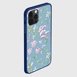 Чехол для iPhone 12 Pro Акварельные розовые цветы на голубом фоне, цвет: 3D-тёмно-синий — фото 2