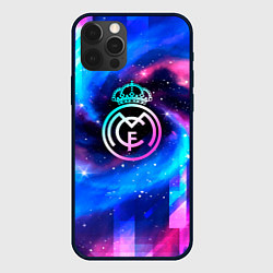 Чехол для iPhone 12 Pro Real Madrid неоновый космос, цвет: 3D-черный
