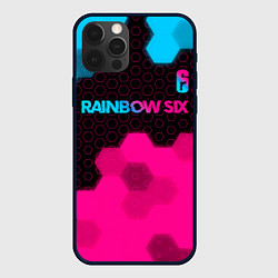Чехол для iPhone 12 Pro Rainbow Six - neon gradient: символ сверху, цвет: 3D-черный
