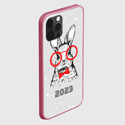 Чехол для iPhone 12 Pro Снегопад и кролик 2023, цвет: 3D-малиновый — фото 2