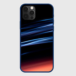Чехол iPhone 12 Pro Синие и оранжевые линии во тьме