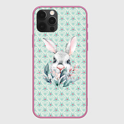 Чехол для iPhone 12 Pro Кролик в цветах, цвет: 3D-малиновый