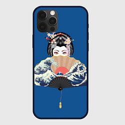 Чехол iPhone 12 Pro Японская гейша с большим веером