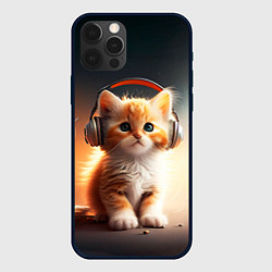 Чехол iPhone 12 Pro Милый рыжий котёнок в наушниках
