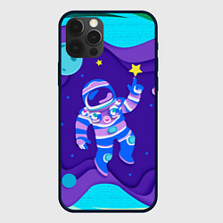 Чехол для iPhone 12 Pro Космонавт в космосе - рисунок, цвет: 3D-черный