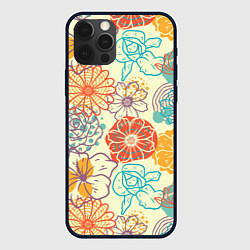 Чехол для iPhone 12 Pro Цветы и геометрические фигуры скетч, цвет: 3D-черный