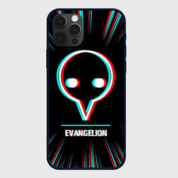 Чехол iPhone 12 Pro Символ Evangelion в стиле glitch на темном фоне