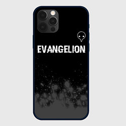Чехол iPhone 12 Pro Evangelion glitch на темном фоне: символ сверху