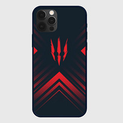 Чехол iPhone 12 Pro Красный символ The Witcher на темном фоне со стрел