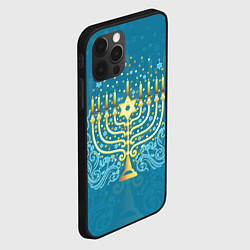 Чехол для iPhone 12 Pro Золотая менора с синим цветочным орнаментом, цвет: 3D-черный — фото 2