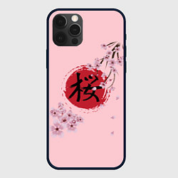 Чехол для iPhone 12 Pro Цветущая вишня с иероглифом cакура, цвет: 3D-черный