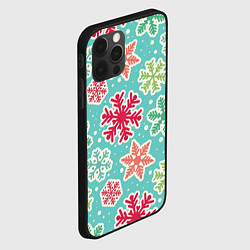 Чехол для iPhone 12 Pro Весёлые снежинки, цвет: 3D-черный — фото 2