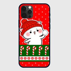 Чехол для iPhone 12 Pro Белый котик - играет в снежки, цвет: 3D-черный